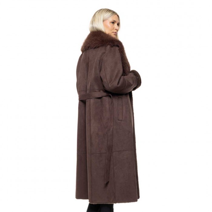 BISTON WOMAN SUET LONG COAT BROWN