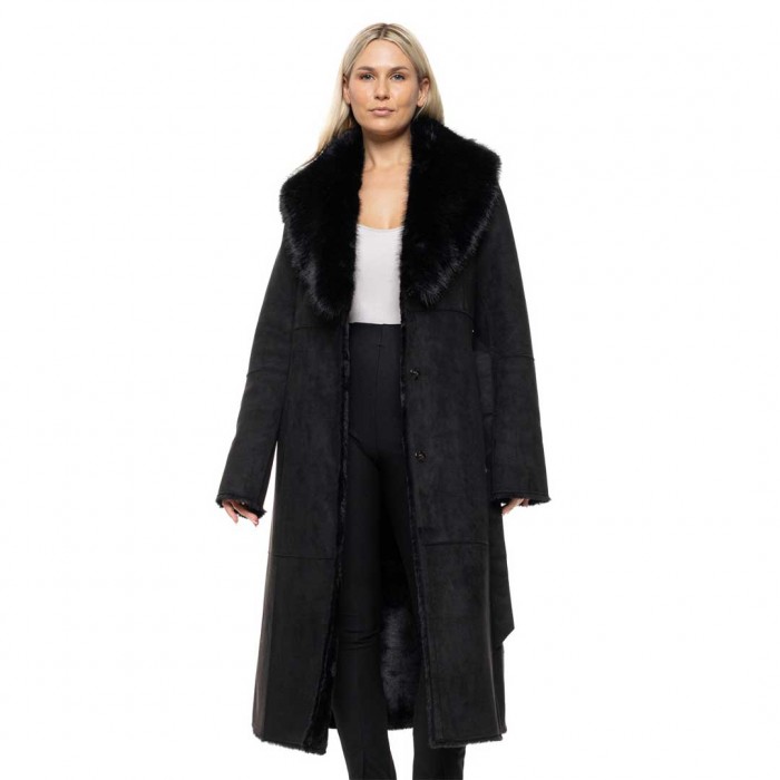BISTON WOMAN LONG COAT SUET BLACK