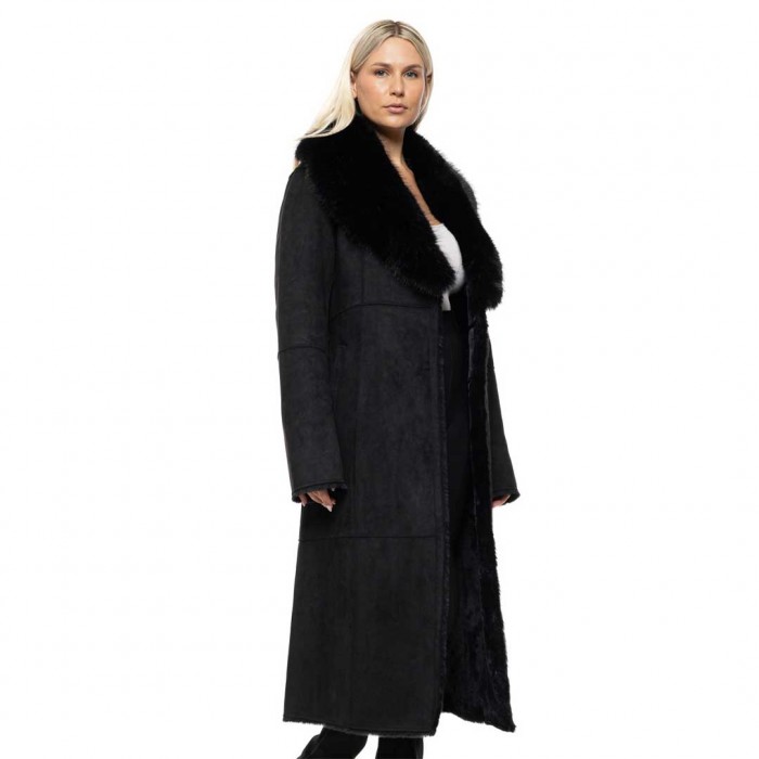 BISTON WOMAN LONG COAT SUET BLACK