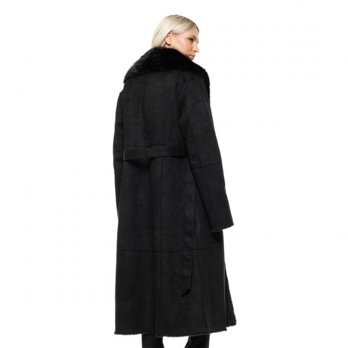 BISTON WOMAN LONG COAT SUET BLACK
