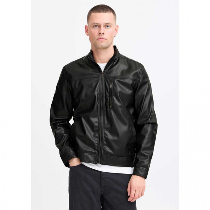 BLEND MAN LEATHER JACKET BLACK