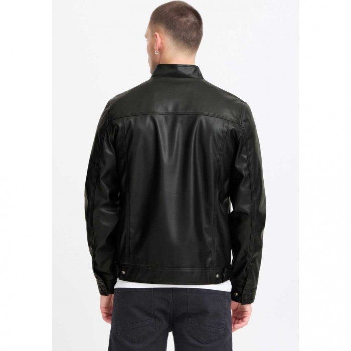 BLEND MAN LEATHER JACKET BLACK