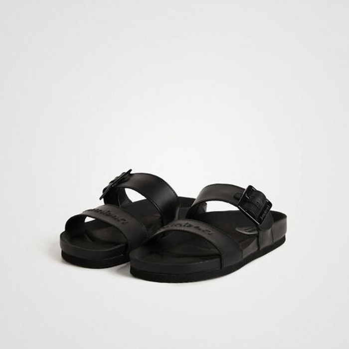 DESIGUAL Flat leather strap sandals BLACK