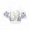 DESIGUAL Short gathered illustration blouse WHITE