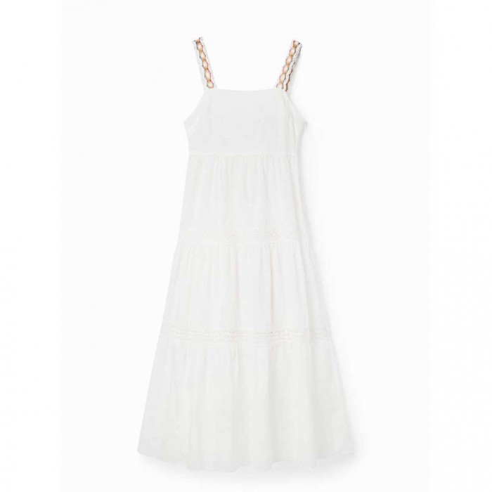 DESIGUAL Long embroidered strap dress WHITE