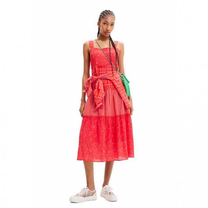 DESIGUAL Long patchwork strappy dress ORANGE