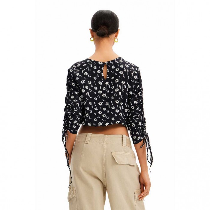 DESIGUAL Short gathered floral blouse BLACK