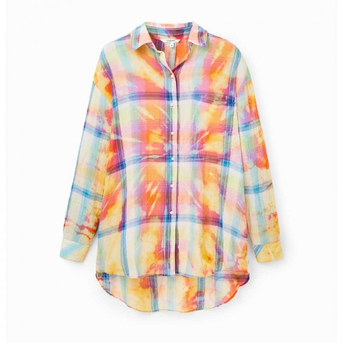 DESIGUAL Oversize tie-dye plaid shirt COLORFUL