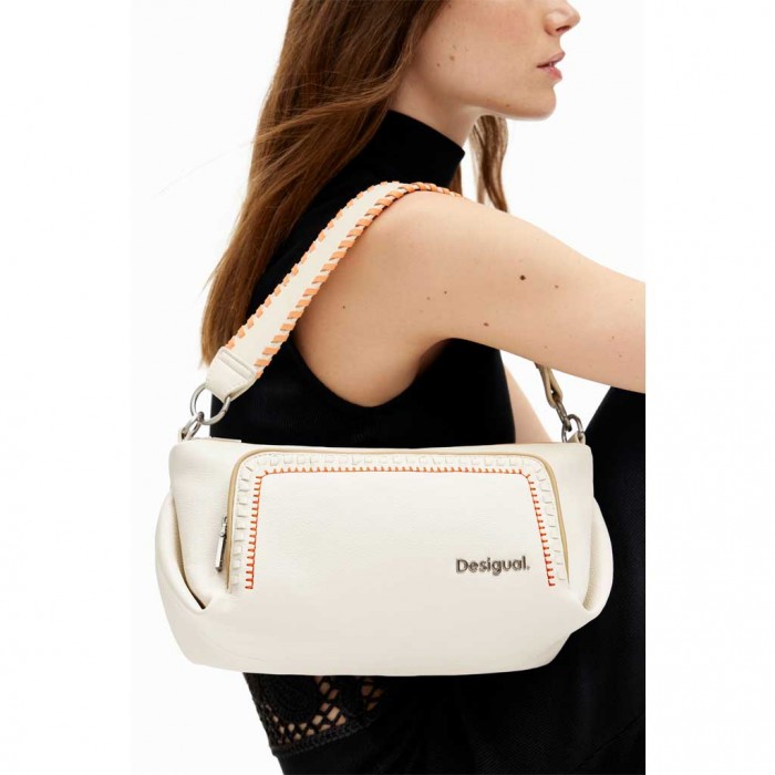 DESIGUAL M embroidered shoulder bag BEIGE