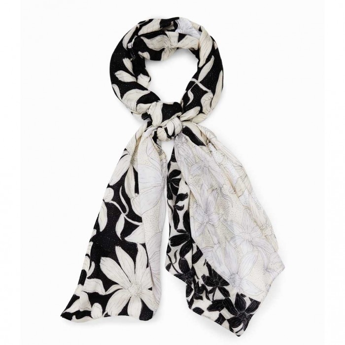 DESIGUAL Rectangular leaf foulard BLACK/WHITE