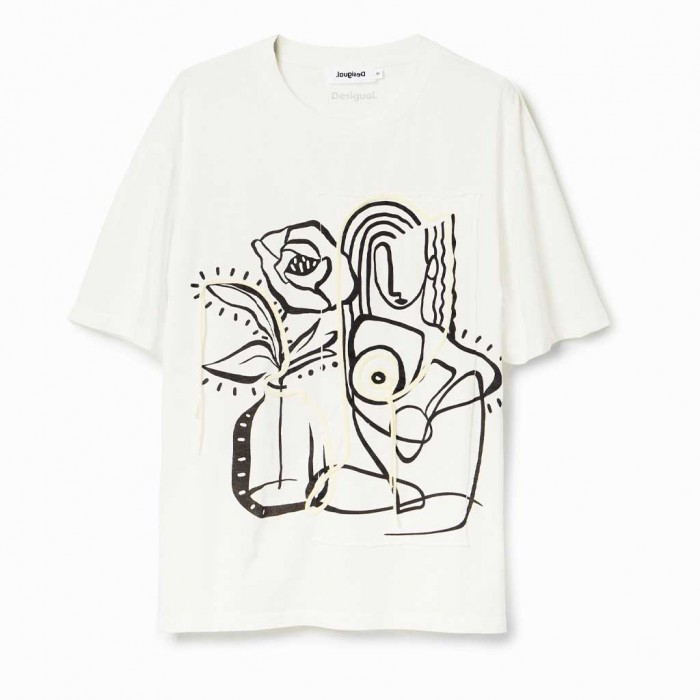 DESIGUAL Arty illustration T-shirt WHITE