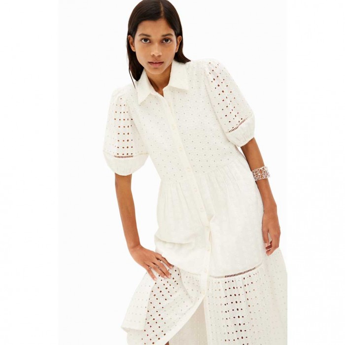 DESIGUAL Embroidered midi shirt dress WHITE