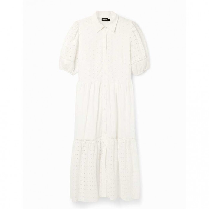 DESIGUAL Embroidered midi shirt dress WHITE