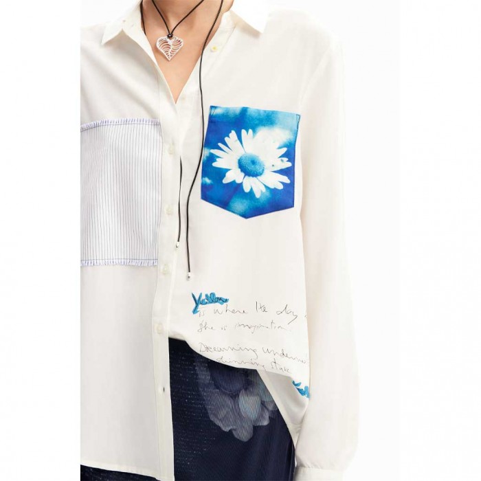 DESIGUAL Patchwork pocket daisy shirt WHITE