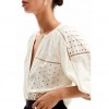 DESIGUAL Swiss embroidered V-neck blouse WHITE