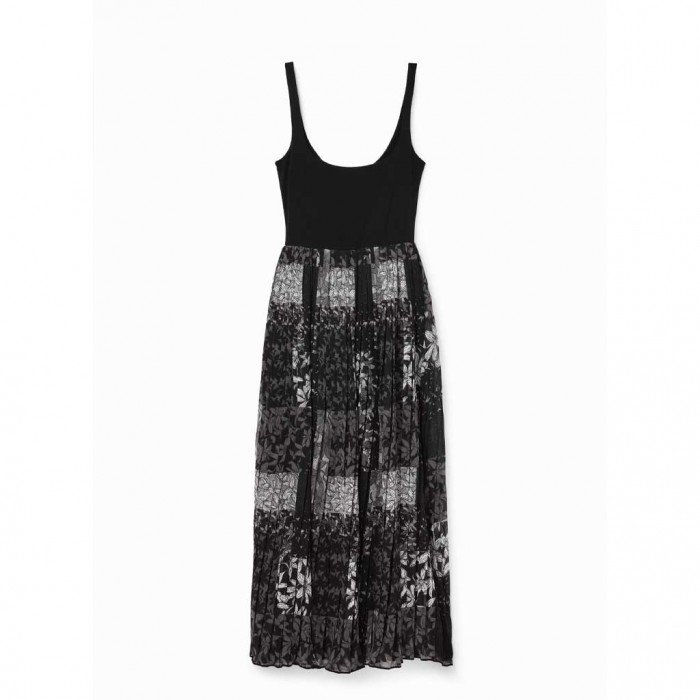 DESIGUAL Pleated combination midi dress BLACK