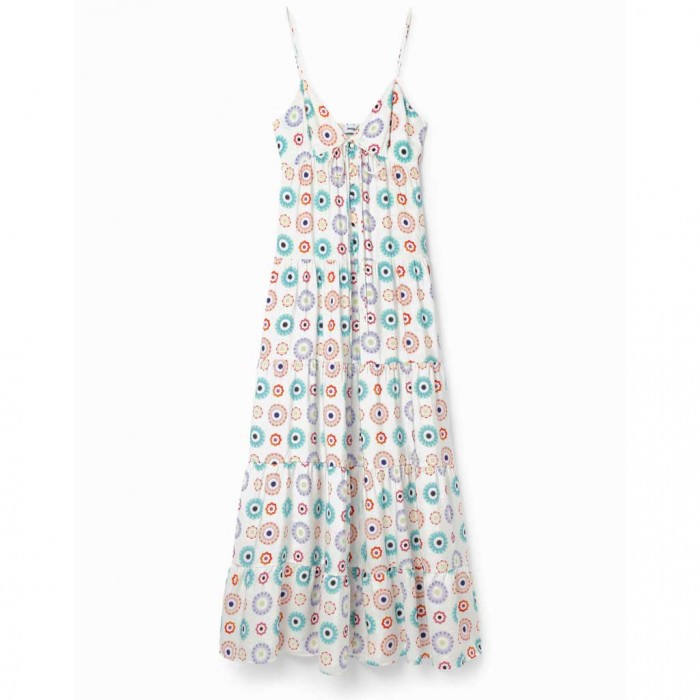 DESIGUAL Long geometric strappy dress WHITE