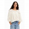 DESIGUAL Embroidered fringing blouse WHITE