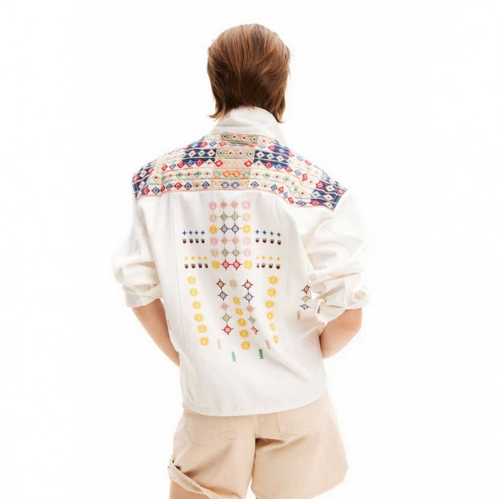 DESIGUAL Embroidered denim trucker jacket WHITE