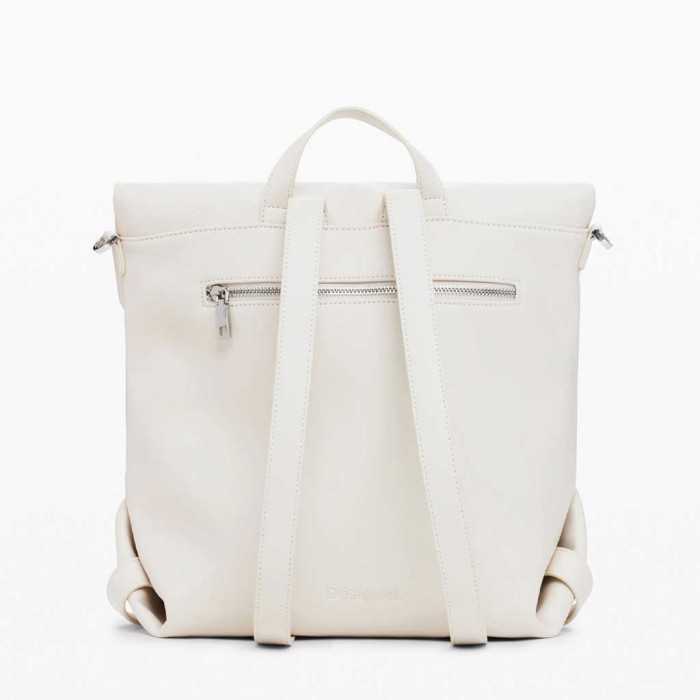 DESIGUAL Medium chrome flap backpack ECRU