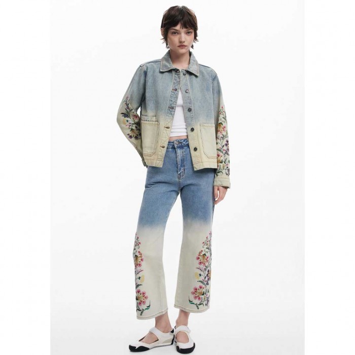 DESIGUAL WOMAN WIDE LEG JEAN FLOWERS BLUE