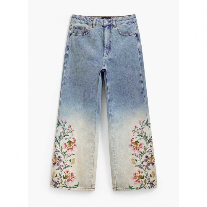 DESIGUAL WOMAN WIDE LEG JEAN FLOWERS BLUE