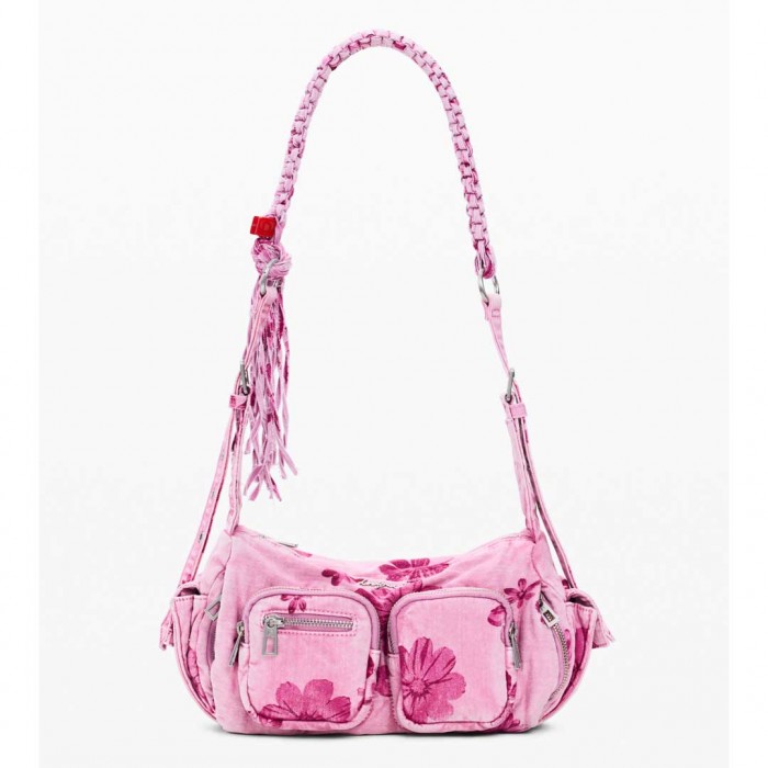 DESIGUAL Medium denim crossbody bag PINK