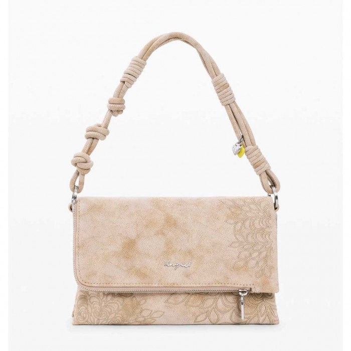 DESIGUAL Medium bag with embroidered flap BEIGE