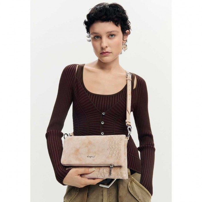 DESIGUAL Medium bag with embroidered flap BEIGE