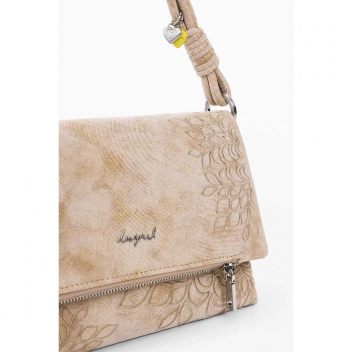 DESIGUAL Medium bag with embroidered flap BEIGE