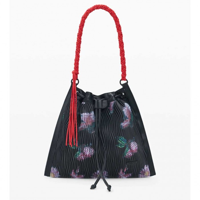 DESIGUAL Medium backpack flower texture BLACK