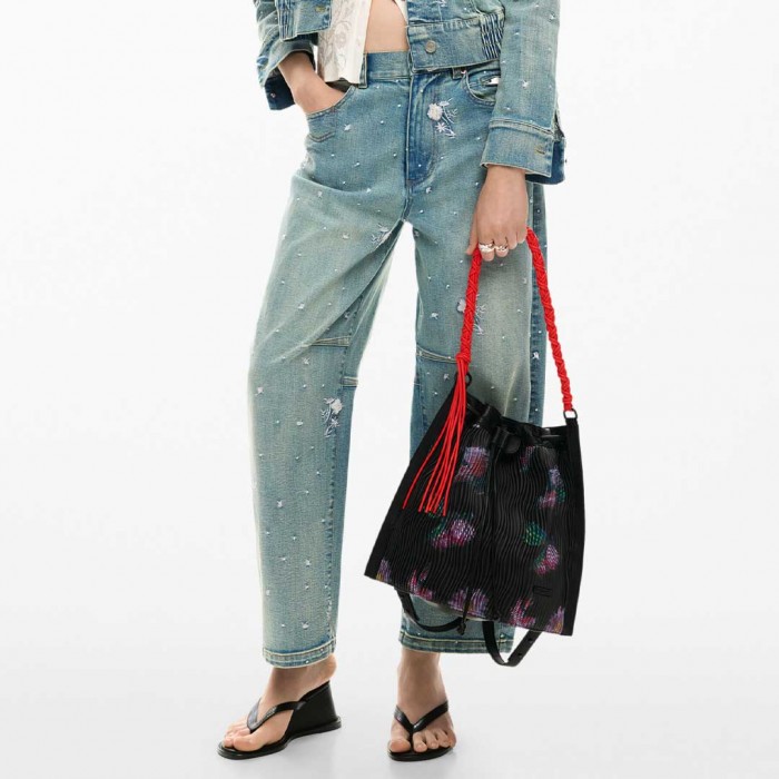 DESIGUAL Medium backpack flower texture BLACK DESIGUAL Medium backpack flower texture BLACK