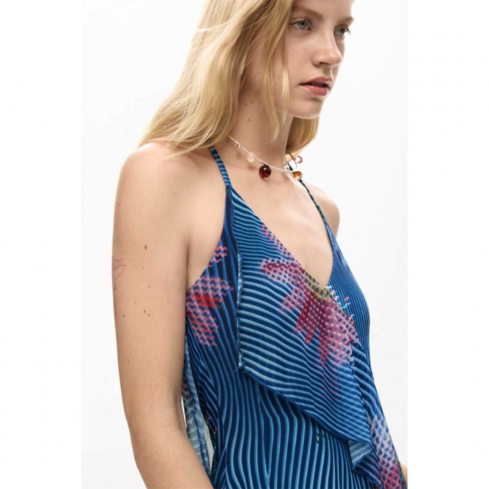 DESIGUAL Pixelated ruffle dress BLUE