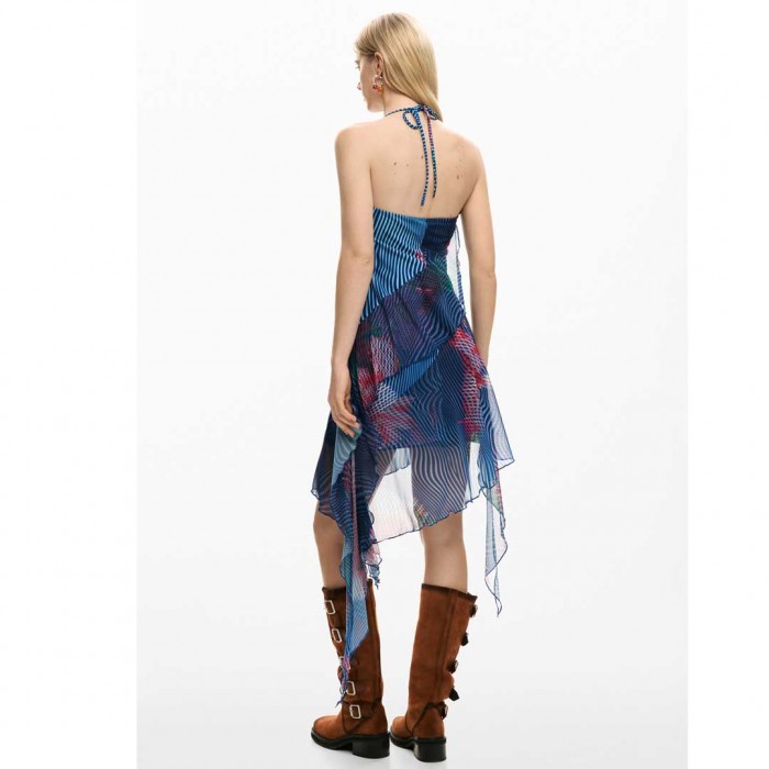 DESIGUAL Pixelated ruffle dress BLUE