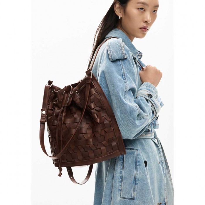 DESIGUAL Medium braided drawstring backpack BROWN