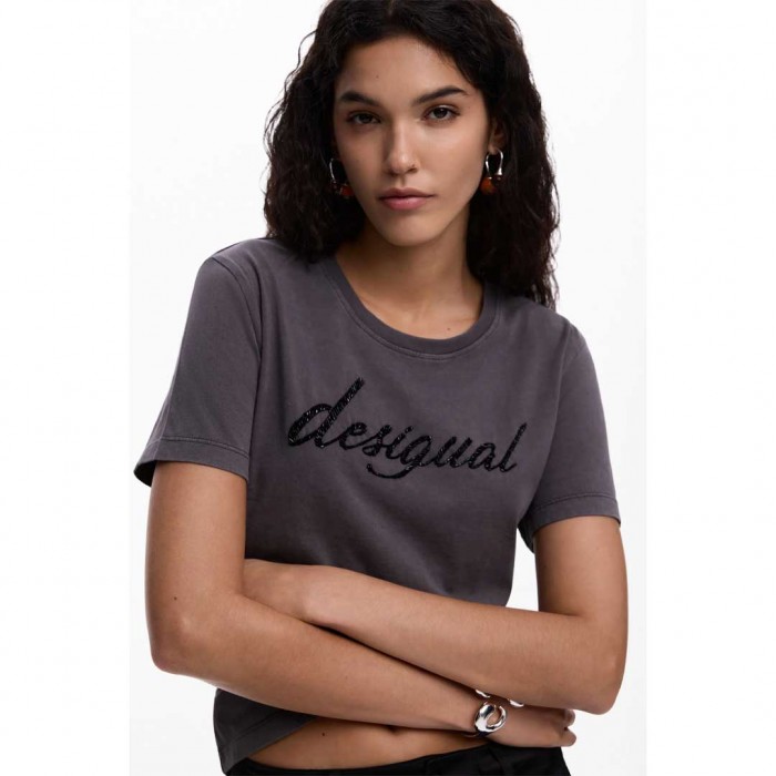 DESIGUAL Embroidered logo t-shirt GREY