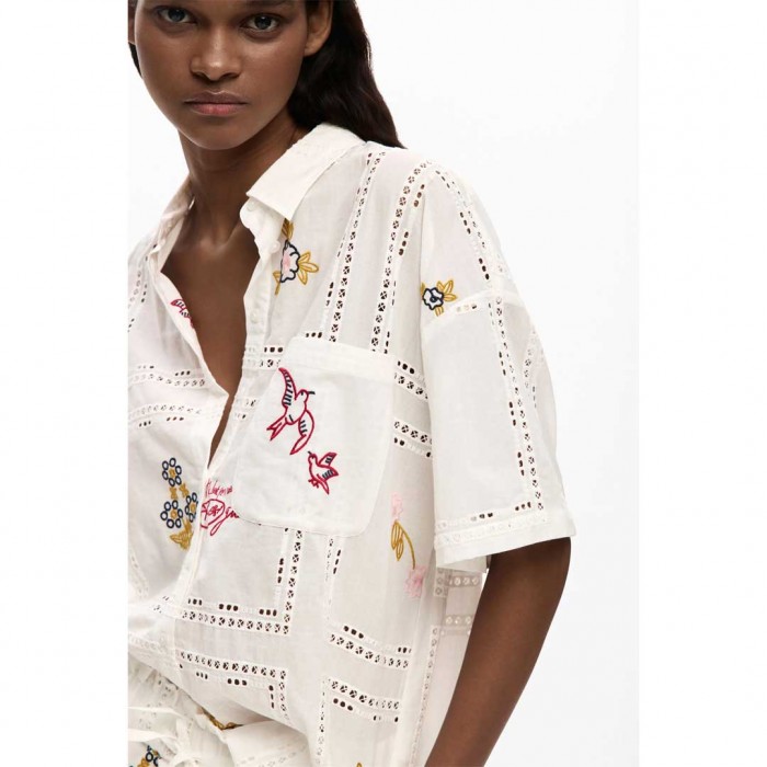 DESIGUAL Short-sleeve embroidered shirt WHITE