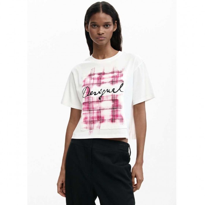 DESIGUAL Checked logo T-shirt WHITE