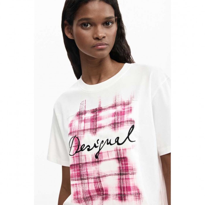 DESIGUAL Checked logo T-shirt WHITE