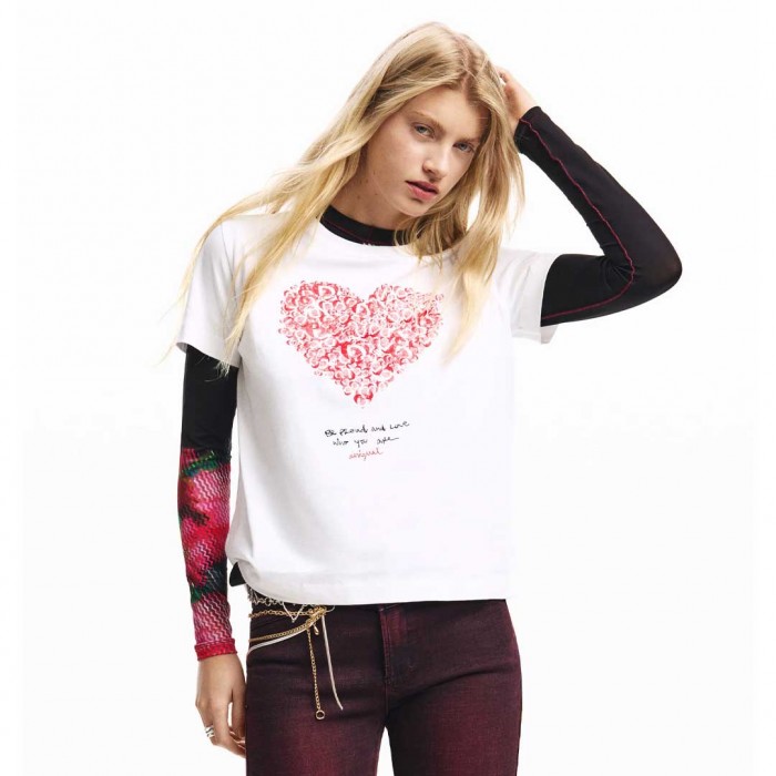 DESIGUAL Short-sleeved heart t-shirt WHITE