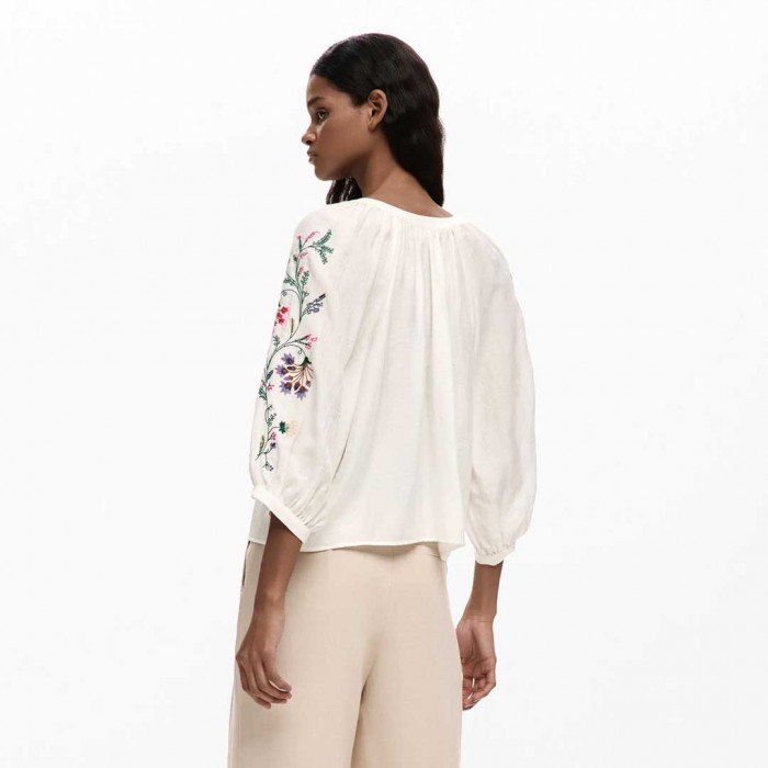 DESIGUAL Blouse Embroidered Sleeves WHITE