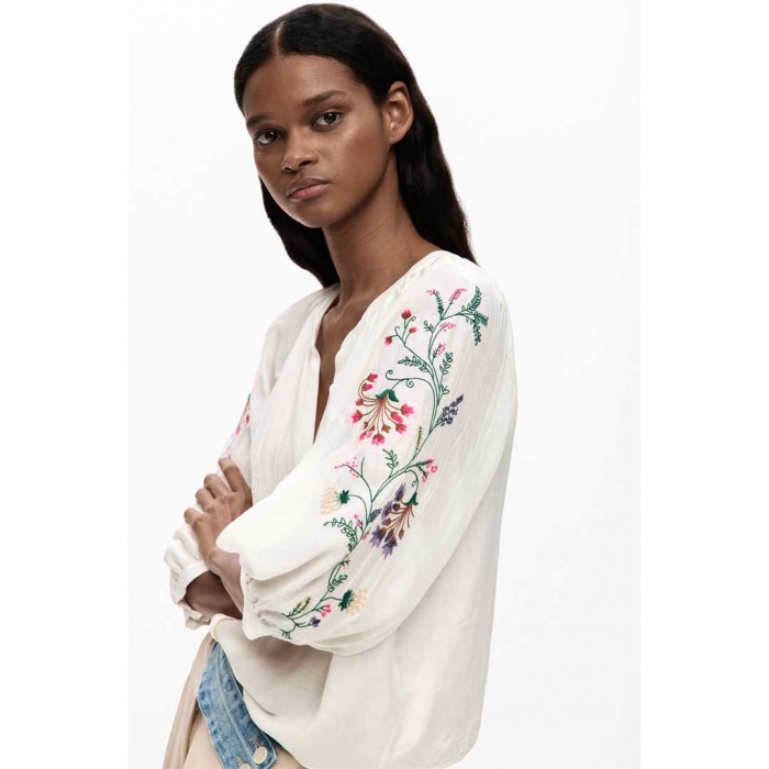 DESIGUAL Blouse Embroidered Sleeves WHITE