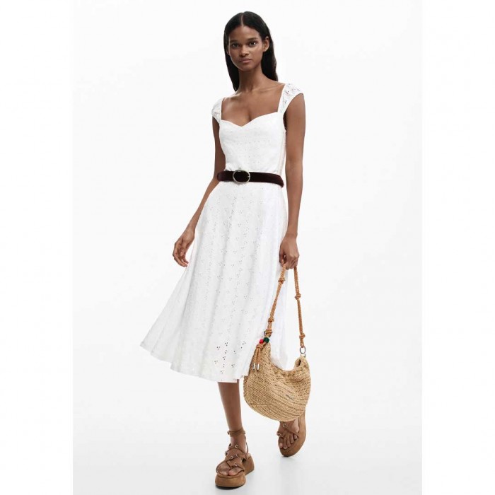 DESIGUAL Midi embroidered dress WHITE