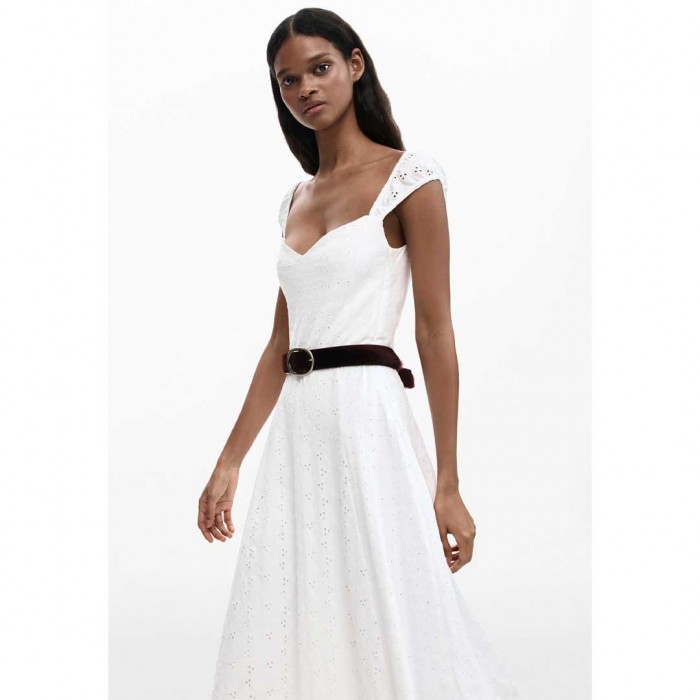 DESIGUAL Midi embroidered dress WHITE