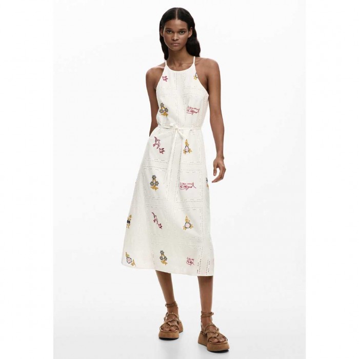 DESIGUAL Embroidered halter dress WHITE