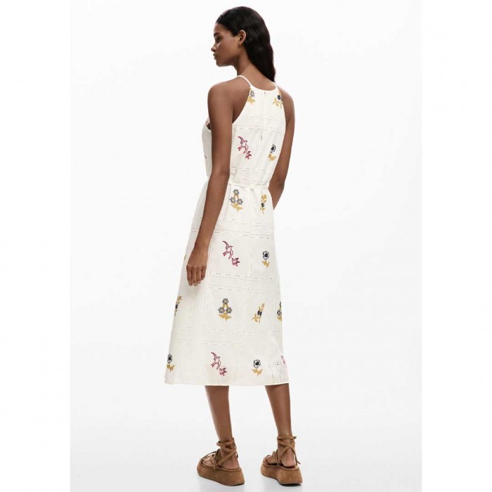 DESIGUAL Embroidered halter dress WHITE
