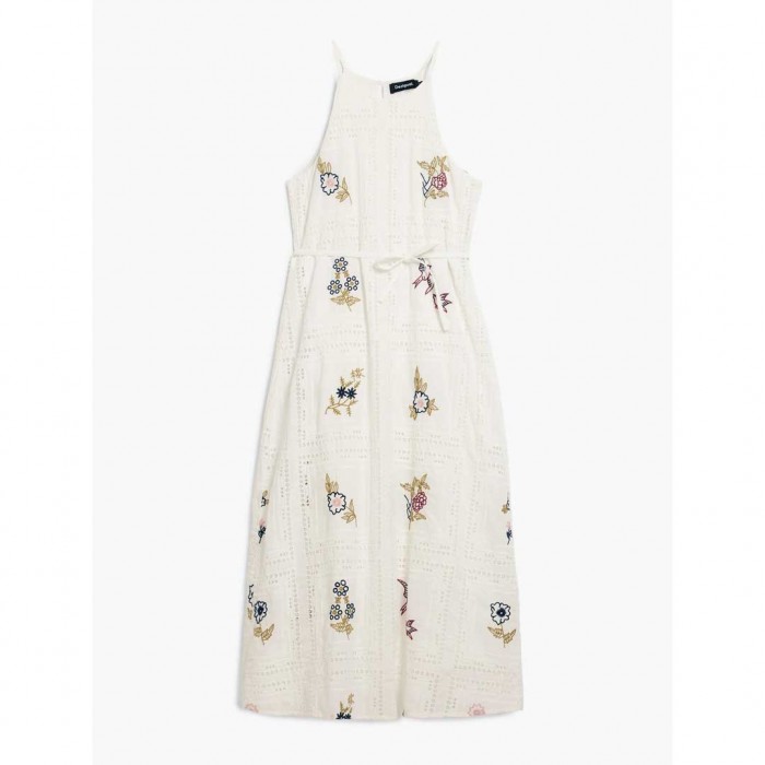 DESIGUAL Embroidered halter dress WHITE