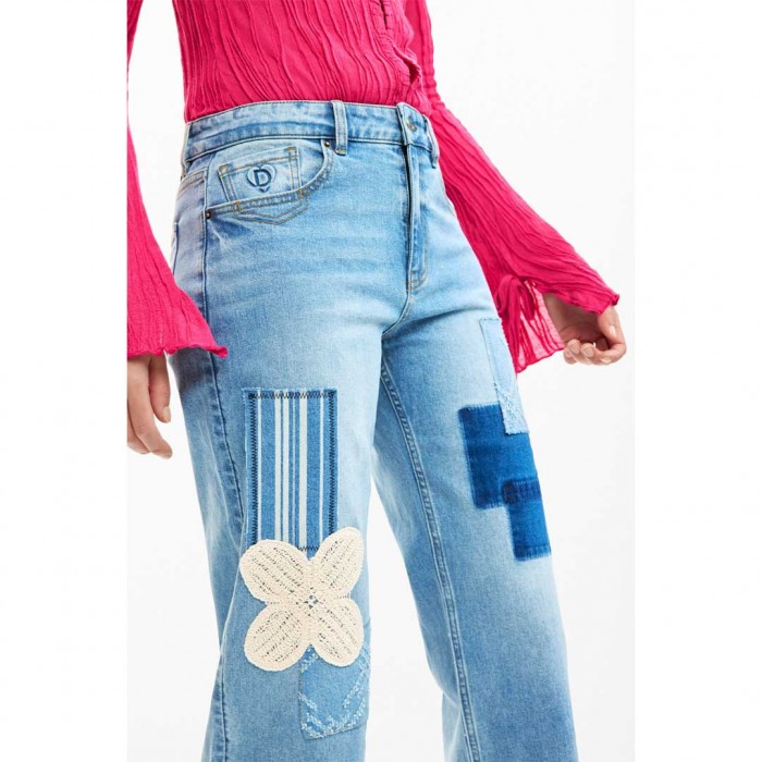 DESIGUAL Crochet Patch Denim Trousers BLUE