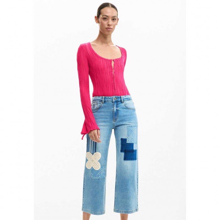 DESIGUAL Crochet Patch Denim Trousers BLUE