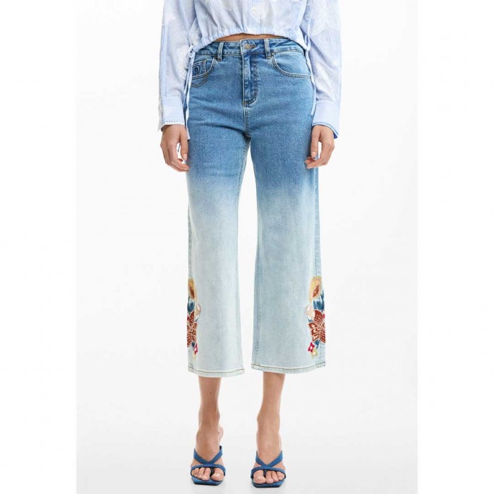 DESIGUAL Embroidered culotte jeans LIGHT BLUE